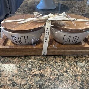 Rae Dunn salt and pepper container with lids and tray